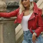 American Singer Bebe Rexha Cropped Red Jacket