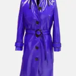 Anastasia Shiny Leather Hooded Blue Raincoat
