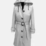 Anastasia-Shiny-Leather Hooded-Gray Raincoat