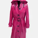 Anastasia Shiny Leather Hooded Pink Raincoat
