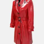 Anastasia Shiny Leather Hooded Red Raincoat