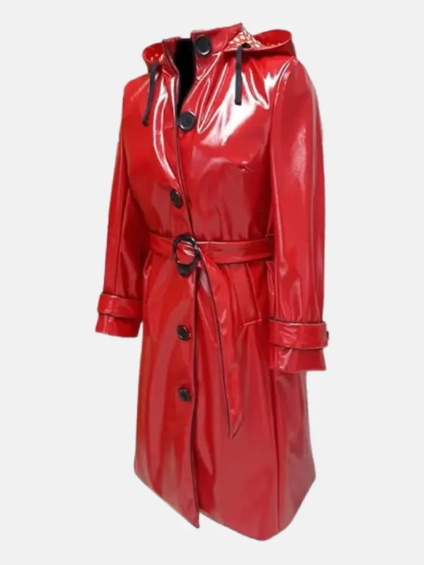 Anastasia Shiny Leather Hooded Red Raincoat