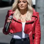 American Singer Bebe Rexha Red Leather Jacket