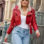 American Singer Bebe Rexha Red Cropped Jacket