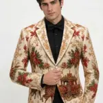 Mens Christmas Artistic Reindeer White Blazer