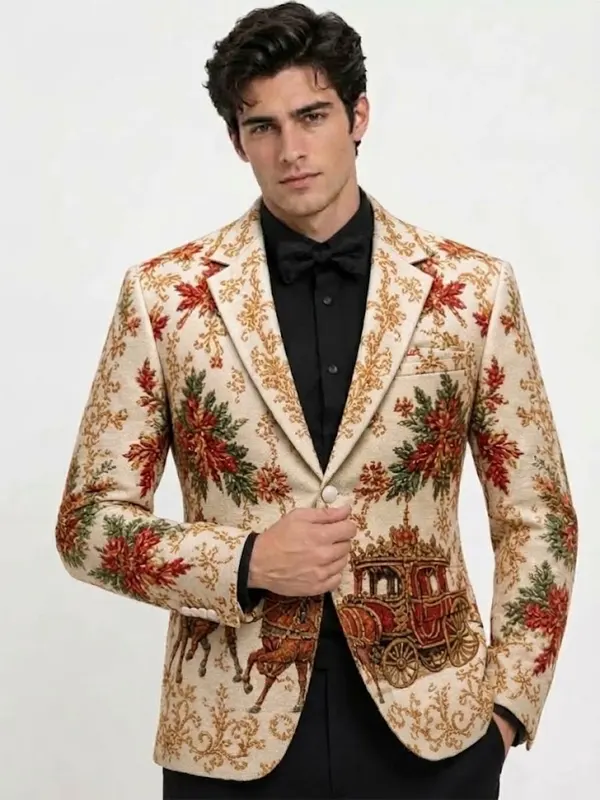 Mens Christmas Artistic Reindeer White Blazer