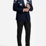 Mens Christmas Navy Ornament Blazer