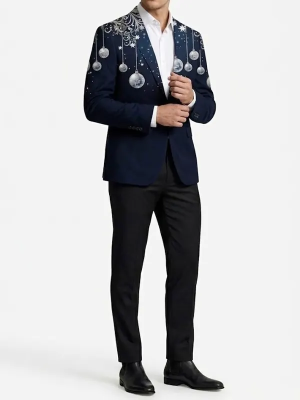 Mens Christmas Navy Ornament Blazer