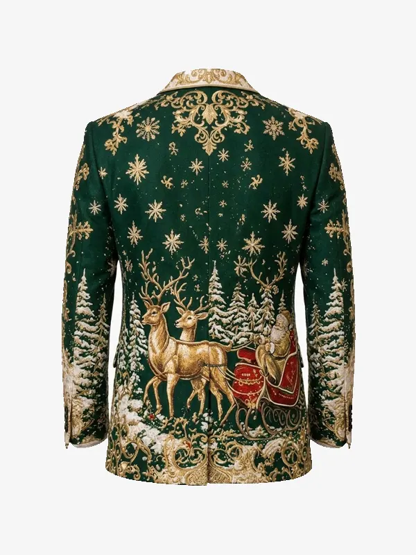 Christmas Breathable Artistic Reindeer Green Blazer