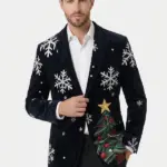 Mens Christmas Corduroy Black Party Blazer