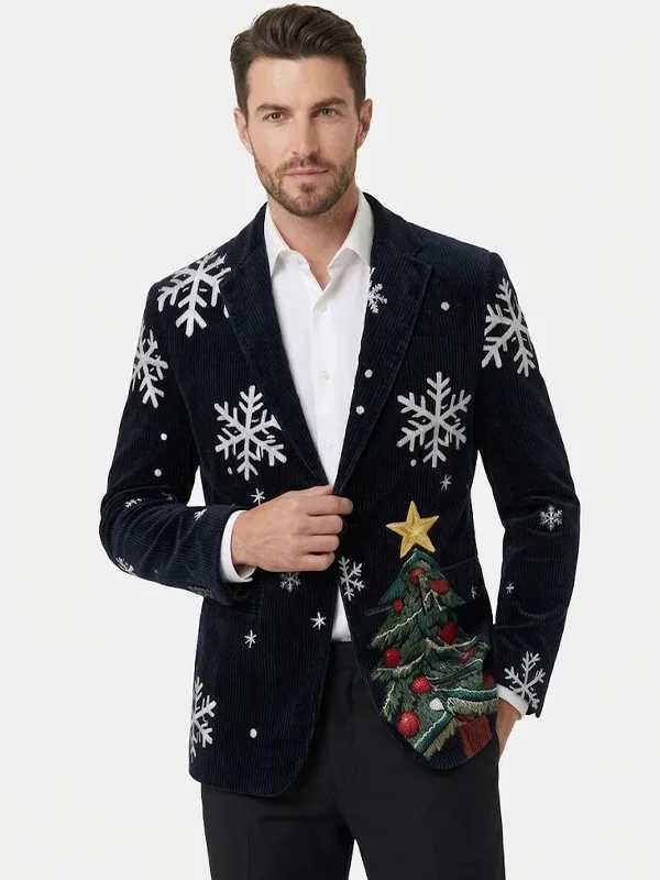 Mens Christmas Corduroy Black Party Blazer