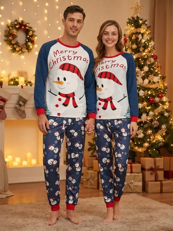 Christmas Couple Matching Blue Pyjama Set