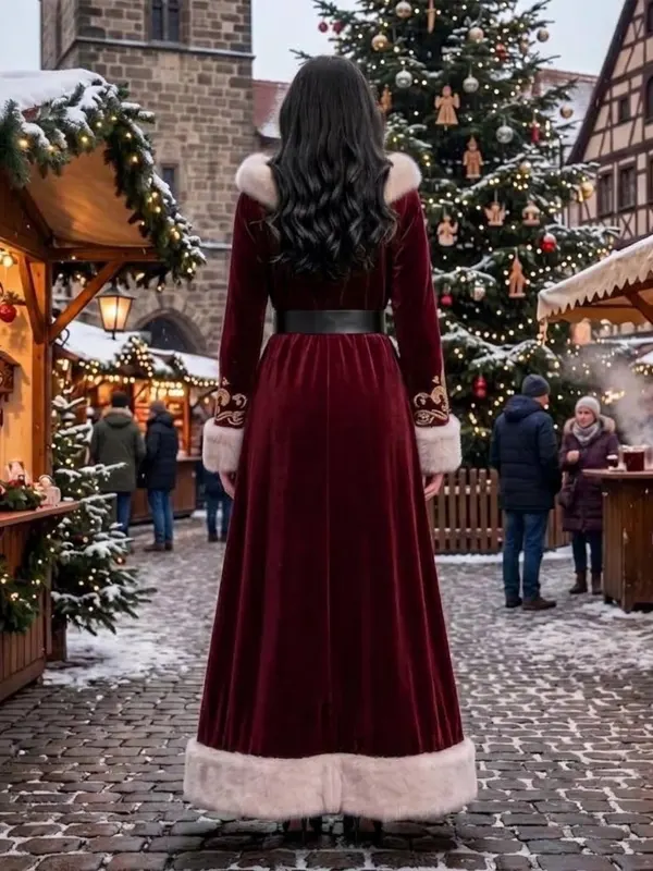 Christmas Embroidered Hooded Coat