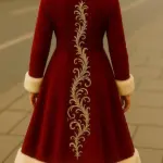 Christmas Embroidery Burgundy Coat