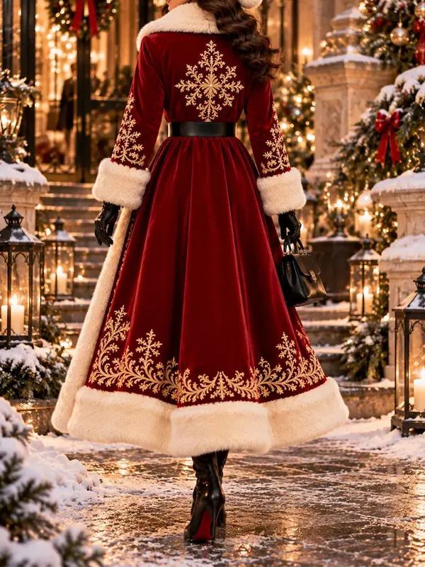 Christmas Embroidery Burgundy Coat