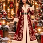 Christmas Embroidery Burgundy Opera CoatChristmas Embroidery Burgundy Opera Coat