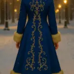 Christmas Gold Embroidery Fur Royal Blue Coat