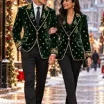 Christmas Gold Embroidery Green Blazer