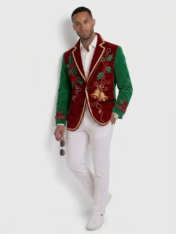 Mens Christmas Printed Corduroy Blazer