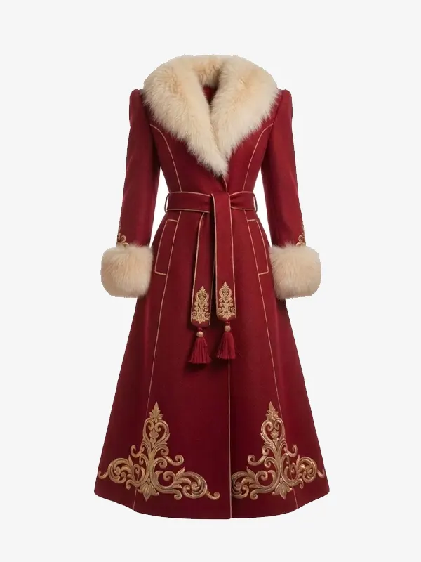 Women Luxury Santa Red Festive Coat