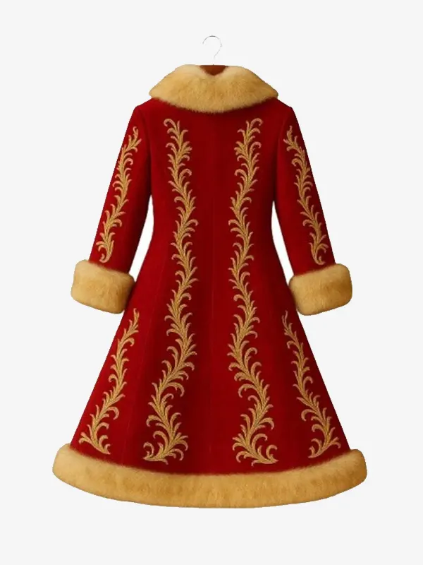 Christmas Red Gold Embroidery Coat