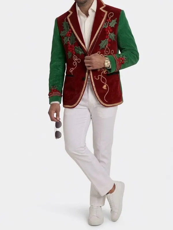 men Christmas Printed Corduroy Blazer
