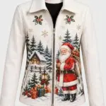 Christmas Santa Print Leather Jacket