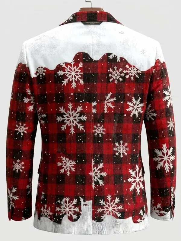 Men Ugly Christmas Snowy Plaid Blazer Back