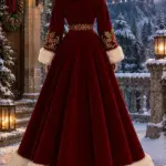 Christmas Victorian Embroidery red Coat