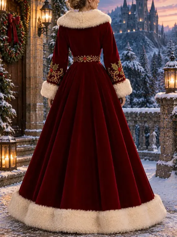 Christmas Victorian Embroidery red Coat