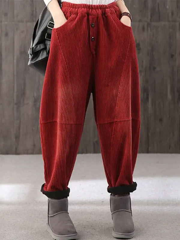 Retro Corduroy High Waist Pants