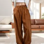 Retro Corduroy High Waist Brown Pants