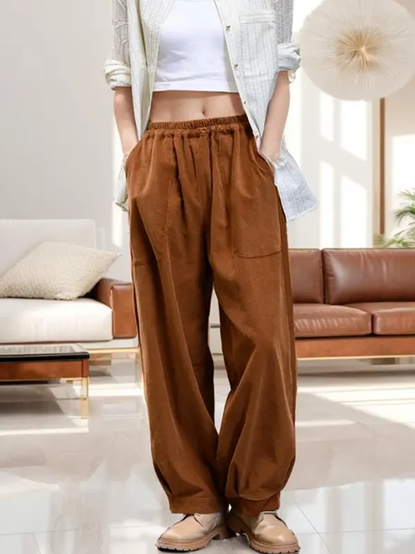 Retro Corduroy High Waist Brown Pants