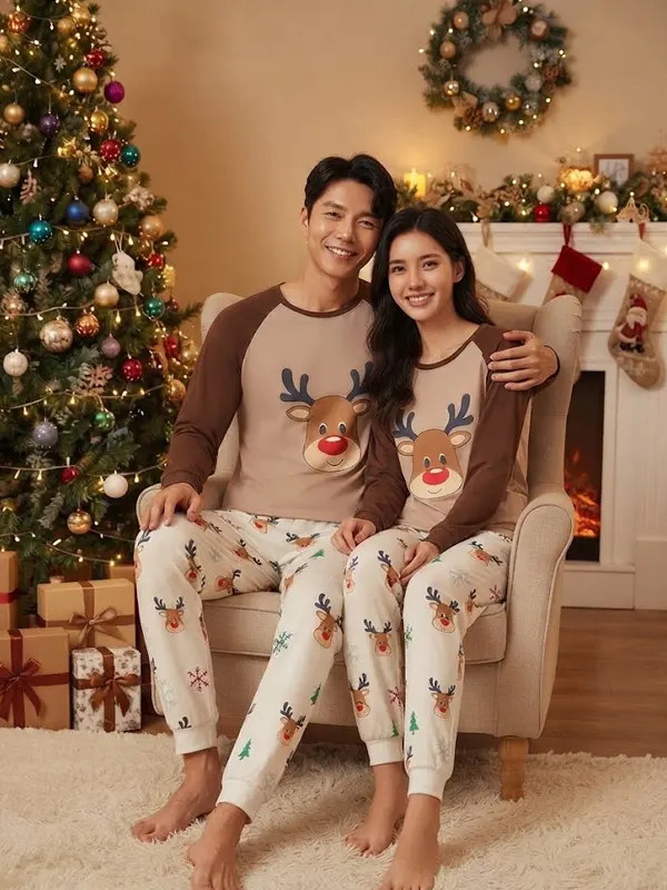 Couples Reindeer Christmas Holiday Pyjama Set