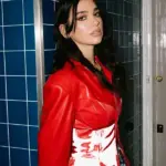 Dua Lipa Red Leather Jacket
