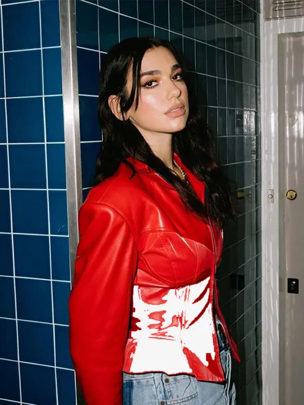 Dua Lipa Red Leather Jacket