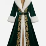 Emerald Gold Embroidered Green Fur Coat
