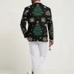 Festive Tree Snowflake Print Blazer Back