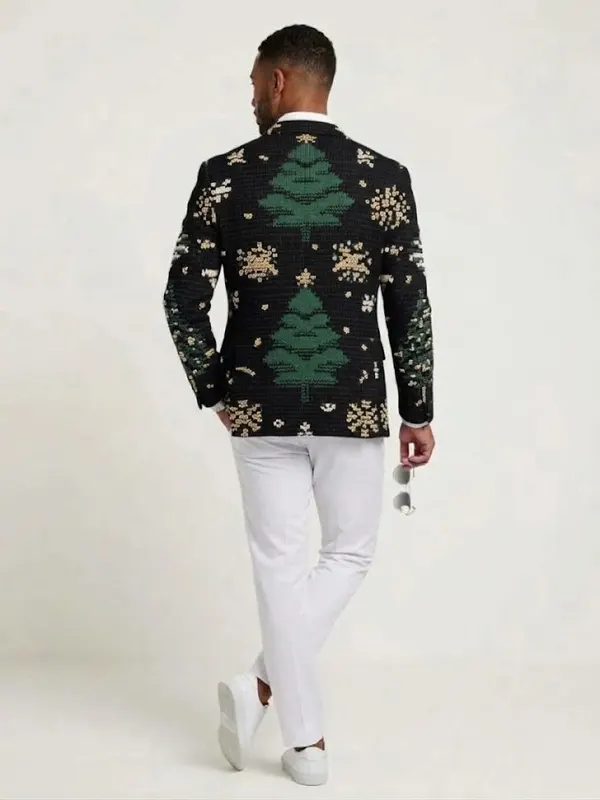 Festive Tree Snowflake Print Blazer Back