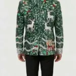 Men Christmas Reindeer Print Blazer Back