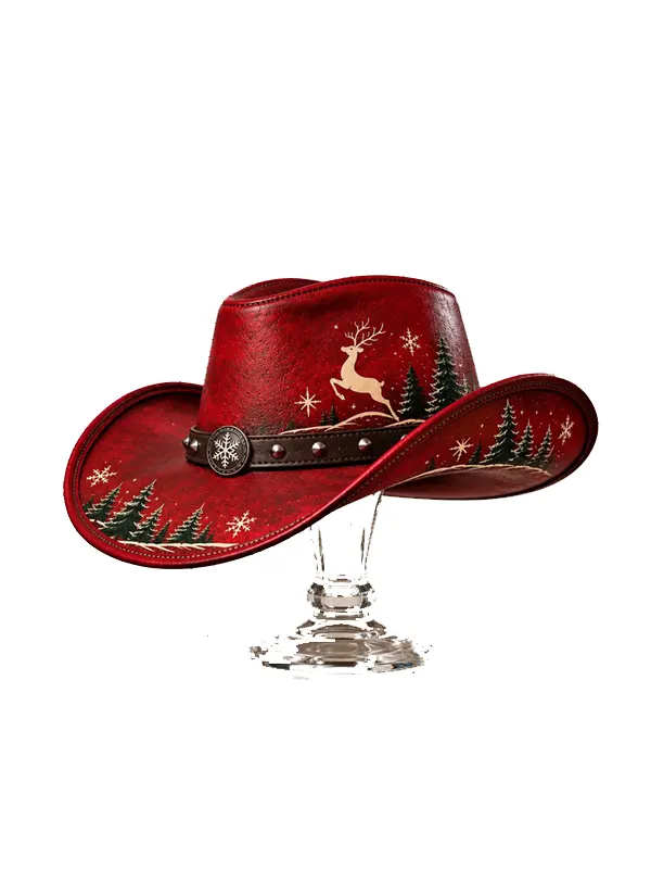 Leather Western Reindeer Snowflake Cowboy Hat