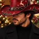 Leather Western Reindeer Snowflake Hat