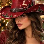 Leather Western Reindeer Snowflake Hat for women