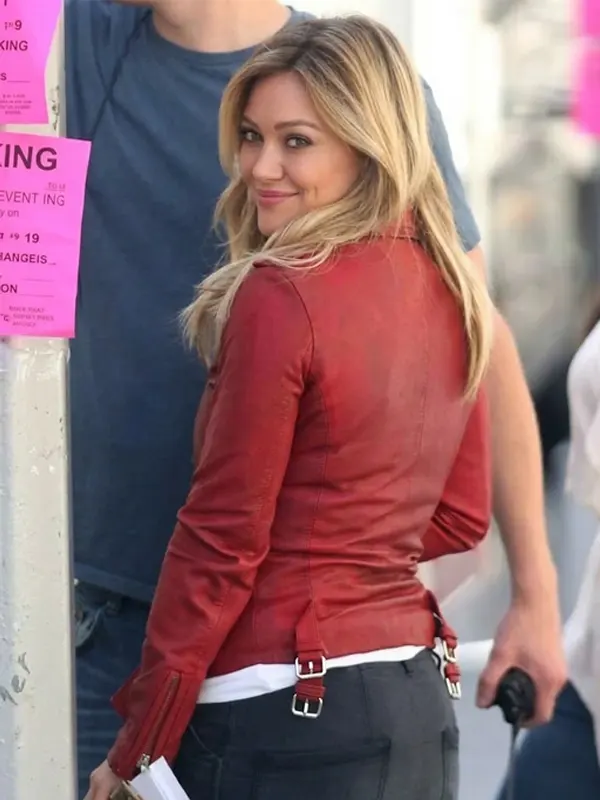 Hilary Duff Red Leather Jacket Back