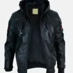 Premium Men's Caspian Genuine Black Leather Hooded Jacket