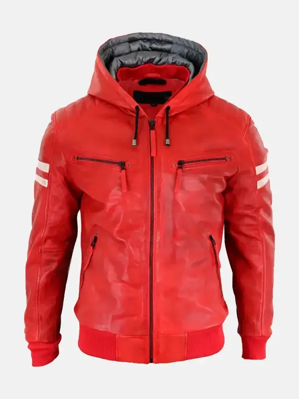 Premium Men's Caspian Genuine Red Leather Jacket