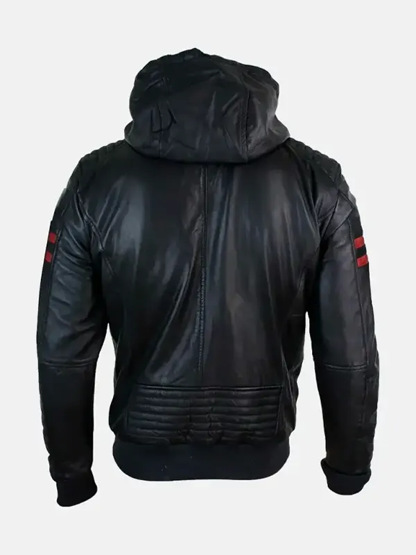 Premium Men's Caspian Genuine Leather Hooded Jacket Back
