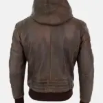Premium Men's Caspian Genuine Brown Leather Hooded Jacket Back