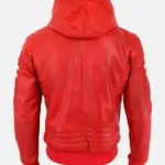 Premium Men's Caspian Genuine Red Leather Hooded Jacket Back