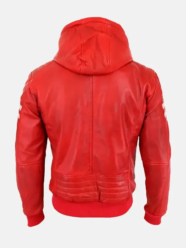 Premium Men's Caspian Genuine Red Leather Hooded Jacket Back